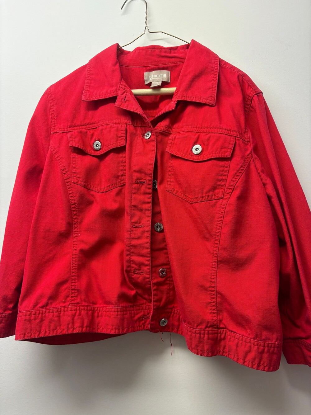 Chico's Red Cotton Denim Jacket Size 3